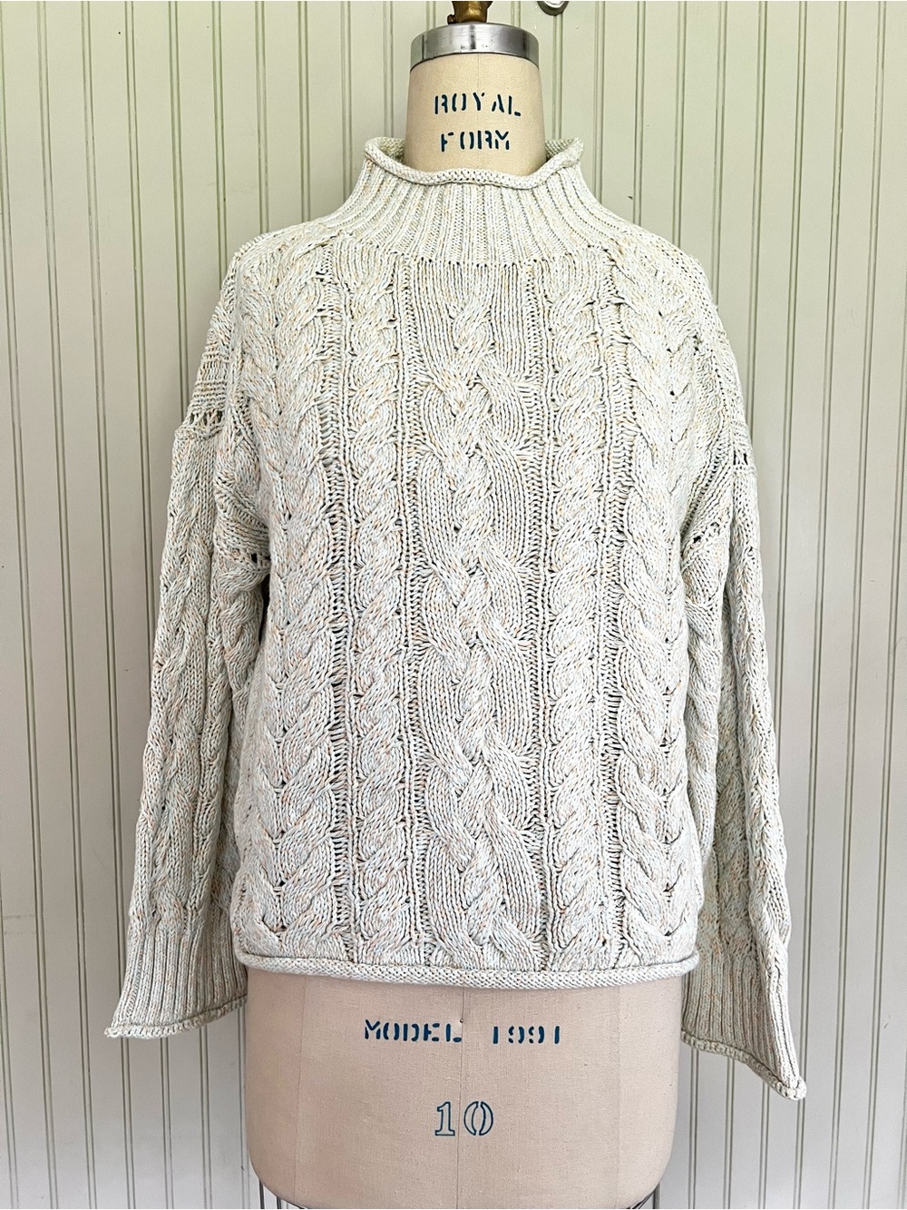 J Crew Women’s Rollneck Cable Knit Sweater Marled Heritage Cotton